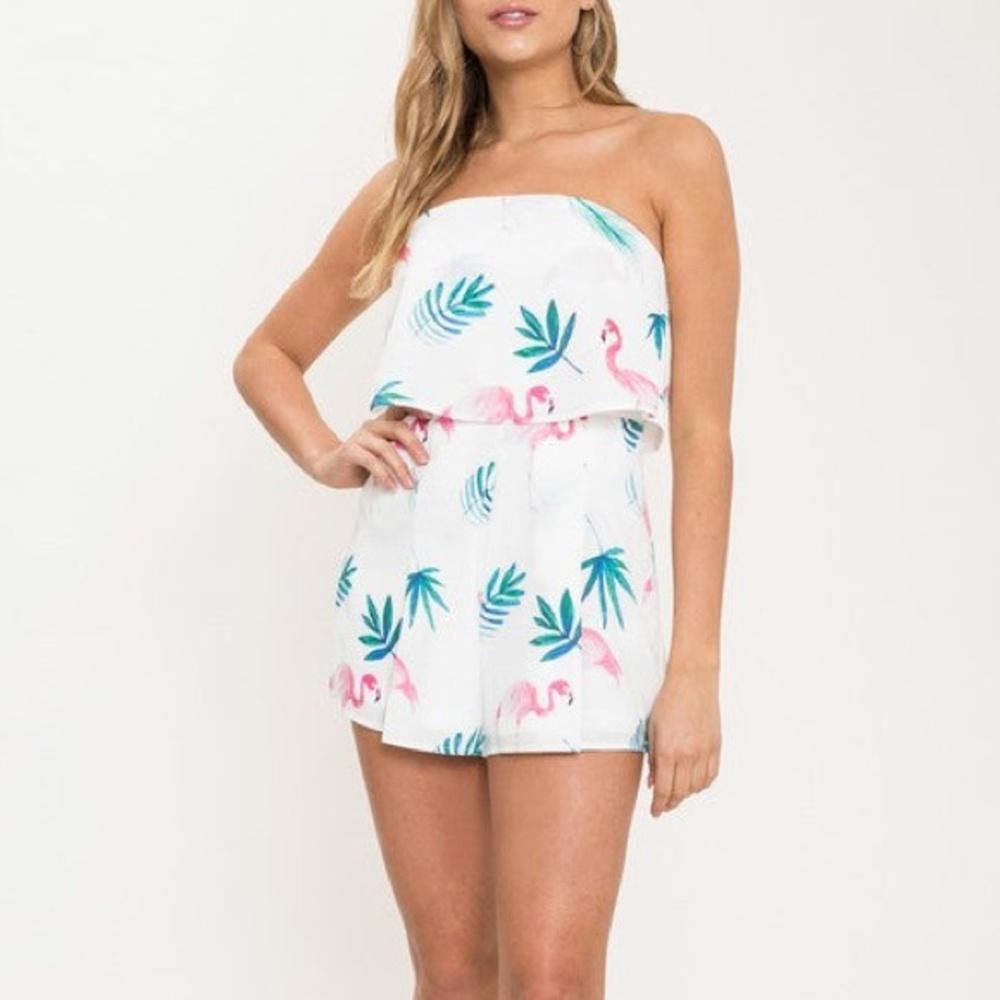L’Atiste Strapless Romper with Flamingos
